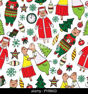 Carino Anno Nuovo modello senza cuciture con suini. Illustrazione Vettoriale