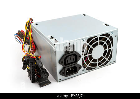L'alimentazione del calcolatore Unità su sfondo bianco Foto Stock