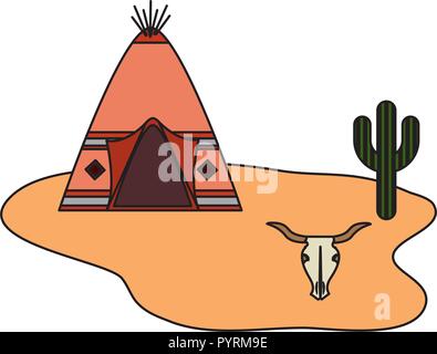 Tepee cactus deserto americano indiano Illustrazione Vettoriale