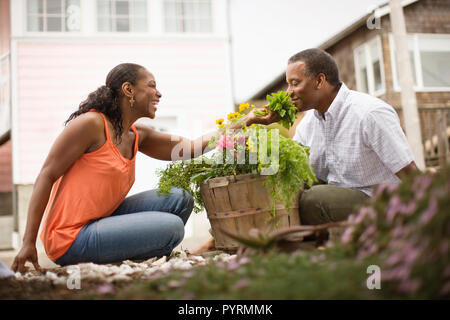 Adulto Giovane giardinaggio insieme. Foto Stock