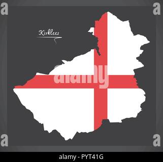 Kirklees metropolitan borough mappa con inglese bandiera nazionale illustrazione Illustrazione Vettoriale