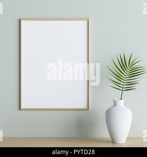 Mock up del fotogramma poster con piante in vaso sul ripiano interno in background, 3D render Foto Stock