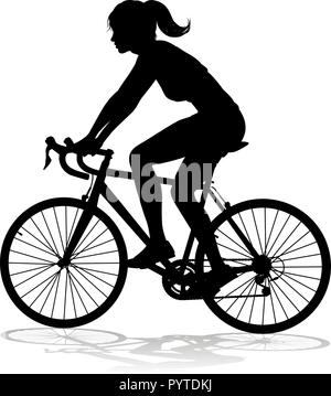 Donna ciclista bici Bicicletta Equitazione Silhouette Illustrazione Vettoriale