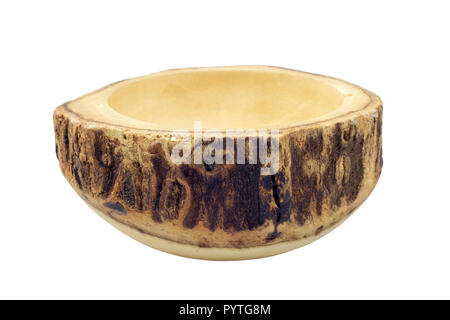 Ciotola di legno isolato su sfondo bianco con percorso di clipping. Foto Stock