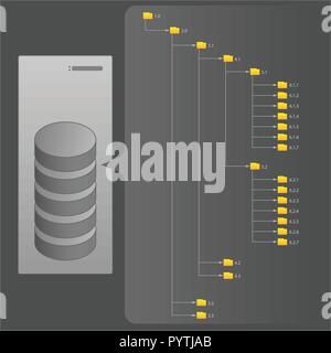 Calcolatore struttura di file e cartelle, server, dischi rigidi, illustrazione vettoriale Illustrazione Vettoriale