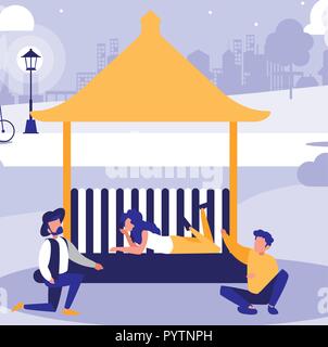 La gente sul parco icona kiosk su sfondo viola, illustrazione vettoriale Illustrazione Vettoriale
