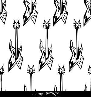 Bianco e nero chitarre elettriche seamless pattern. Illustrazione Vettoriale