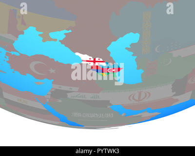 Regione del Caucaso con bandiere nazionali sulla semplice globo politico. 3D'illustrazione. Foto Stock