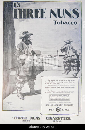 Un vecchio annuncio pubblicitario per la campana di tre monache del tabacco. Da una rivista britannica durante il periodo 1914-1918. Inghilterra REGNO UNITO GB Foto Stock