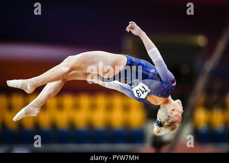 Doha in Qatar. Ottobre 30, 2018: Angelina Melnikova della Russia durante il pavimento, squadra finale per le donne presso il Dome aspirano a Doha, in Qatar, artistico FIG Gymnastics World Championships. Ulrik Pedersen/CSM Credito: Cal Sport Media/Alamy Live News Foto Stock