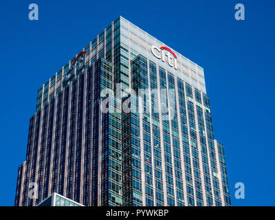 La Citibank UK Head office Canary Wharf, Docklands, Londra, Inghilterra, Regno Unito, GB. Foto Stock