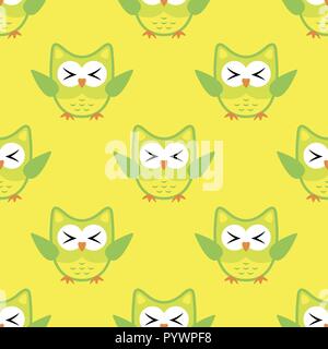 Owl stilizzata arte pattern seemless giallo verde colori Illustrazione Vettoriale