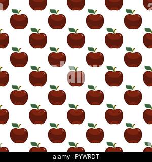 Rosso mela Arte seamless pattern su sfondo bianco Illustrazione Vettoriale