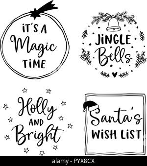 Natale e Anno nuovo lettering set. Mano letterati preventivi per biglietti di auguri, dono tags, etichette. Raccolta della tipografia. Illustrazioni vettoriali, cornici. Illustrazione Vettoriale