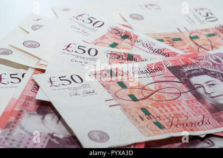 La valuta britannica, 50 libbre Foto Stock