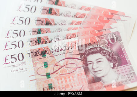 La valuta britannica, 50 libbre Foto Stock