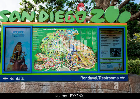 Mappa di San Diego Zoo, California Foto Stock