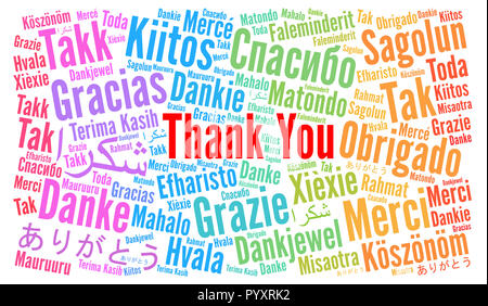 Ringrazio illustrazione nube di parola in lingue diverse Foto Stock