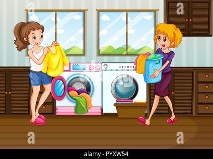 Donna Servizio lavanderia Servizio in camera illustrazione Illustrazione Vettoriale