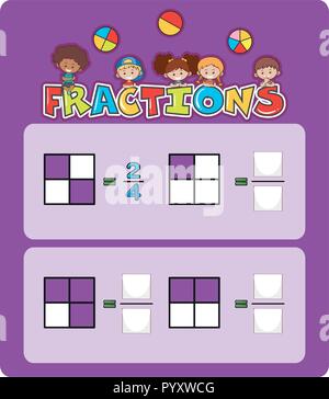 Una matematica frazioni illustrazione del foglio di lavoro Illustrazione Vettoriale