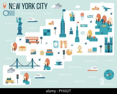 Illustrazione di New York City Mappa elementi infografico Illustrazione Vettoriale