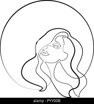 Continuo di una diversa linea di ampio disegno. Abstract ritratto di piuttosto giovane donna con capelli belli in giro. Illustrazione Vettoriale Illustrazione Vettoriale