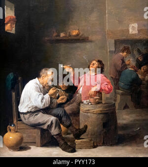 I fumatori in un interno da David Teniers il Giovane (1610-1690), olio su tela, c.1637 Foto Stock