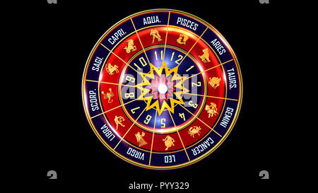 3D rendering Zodiac universo ruota sfondo colorato loop. Li utilizzano per migliorare qualsiasi astrologia presentazione video o grafica in movimento progetto. Foto Stock