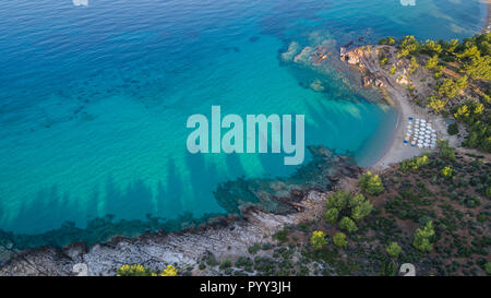 Vista aerea della spiaggia Notos. Thassos Island, Grecia Foto Stock