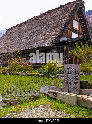 Varie plantation attorno a una casa a Shirakawago Village Foto Stock