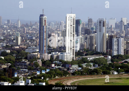 Skyline da Marathon edificio, Lower Parel, Mumbai, Maharashtra, India, Asia Foto Stock