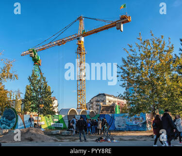 Berlin Mauer Park.Il punto di ingresso per un tunnel-alesatrice che è lo scavo di un 650 metri lungo canale di stoccaggio per le acque reflue Foto Stock