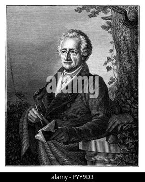 Goethe, Johann Wolfgang von (Francoforte sul Meno 1749 - Weimar 1832), nobilitata nel 1782, il poeta tedesco e naturalista. Goethe nel suo ottantatreesimo anno di vita, dopo la vita, segnata e incisa da C. A. Schwerdgeburth. Weimar 1832, C. A. Schwerdgeburth 1881 Foto Stock