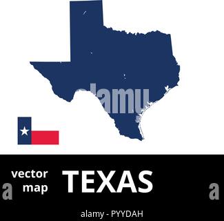 Texas mappa vettoriale con flag di stato. Mappa blu su sfondo bianco. Illustrazione Vettoriale