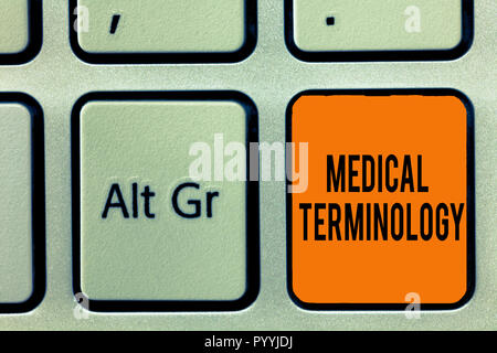 La grafia la scrittura di testo la terminologia medica. Concetto significato linguaggio utilizzato per descrivere con precisione il corpo huanalysis. Foto Stock