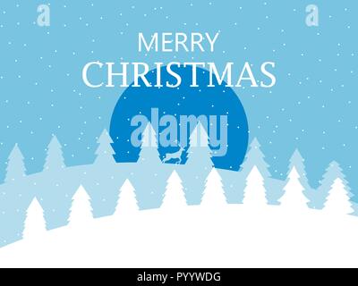 Auguri di Buon Natale. Paesaggio invernale con i fiocchi di neve e alberi di Natale. Cervi nella foresta. Sfondo di natale. Illustrazione Vettoriale Illustrazione Vettoriale