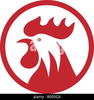 Cerchio galli concetto di logo, teste di pollo con cerchio vettore logo, pollo Design logo elemento Illustrazione Vettoriale
