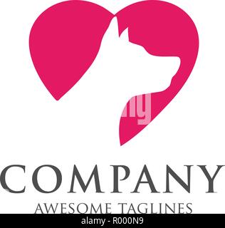 Pet care logo. Cane nel cuore icona Vettore, amante del cane, Animal Clinic illustrazione. Illustrazione Vettoriale