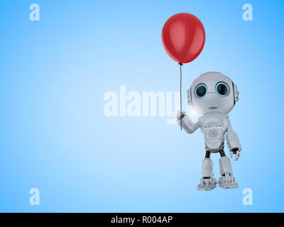 Tecnologia di facile concetto con rendering 3d attesa robot palloncino rosso Foto Stock