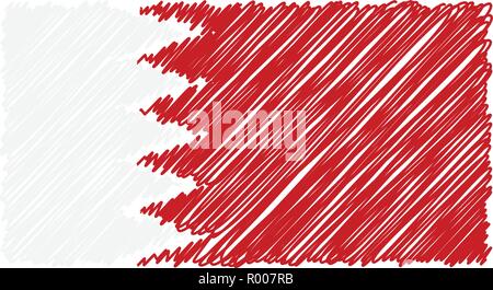Disegnato a mano Bandiera Nazionale del Bahrain isolato su uno sfondo bianco. Disegno vettoriale illustrazione dello stile. Illustrazione Vettoriale