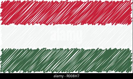 Disegnato a mano bandiera nazionale di Ungheria isolata su uno sfondo bianco. Disegno vettoriale illustrazione dello stile. Illustrazione Vettoriale