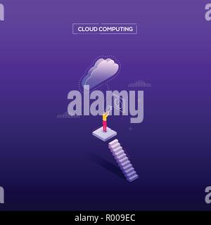 Cloud computing - moderno vettore isometrica di banner per il web Illustrazione Vettoriale