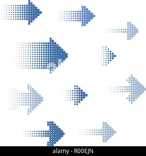 Set di halfton blu frecce. Elementi di stile aziendale. Illustrazione Vettoriale