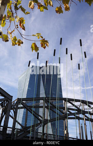 Windhalme, installazione Flußwind, Klimaroute der Stadt Frankfurt, Hafenpark, Deutschherrenbrücke, Europäischen Zentralbank, EZB, Francoforte Foto Stock