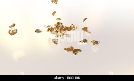 3D rendering della caduta dei segni di euro. Opzione in gold style Foto Stock