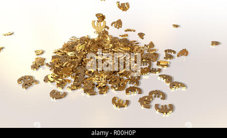 3D rendering della caduta dei segni di euro. Opzione in gold style Foto Stock