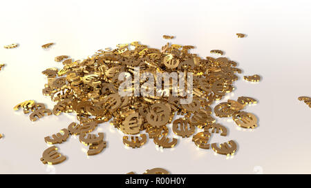 3D rendering della caduta dei segni di euro. Opzione in gold style Foto Stock