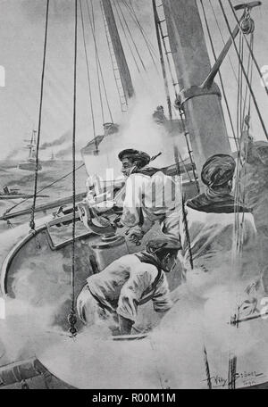 Digital riproduzione migliorata nella battaglia di montante di un incrociatore della Marina, Germania, nave da guerra, originale stampa da l'anno 1899 Foto Stock