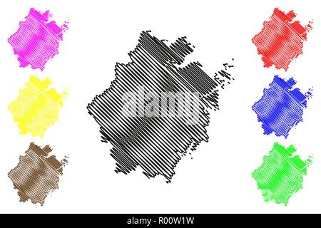 La provincia di Zhejiang (divisioni amministrative della Cina, Repubblica Popolare Cinese Repubblica Popolare Cinese) mappa illustrazione vettoriale, scribble schizzo Chekiang mappa Illustrazione Vettoriale