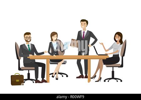 Gruppo di lavoro di persone, imprenditori e imprenditrici isolati su sfondo bianco, team aziendale il brainstorming insieme,persone caratteri.Cartoon ve Illustrazione Vettoriale